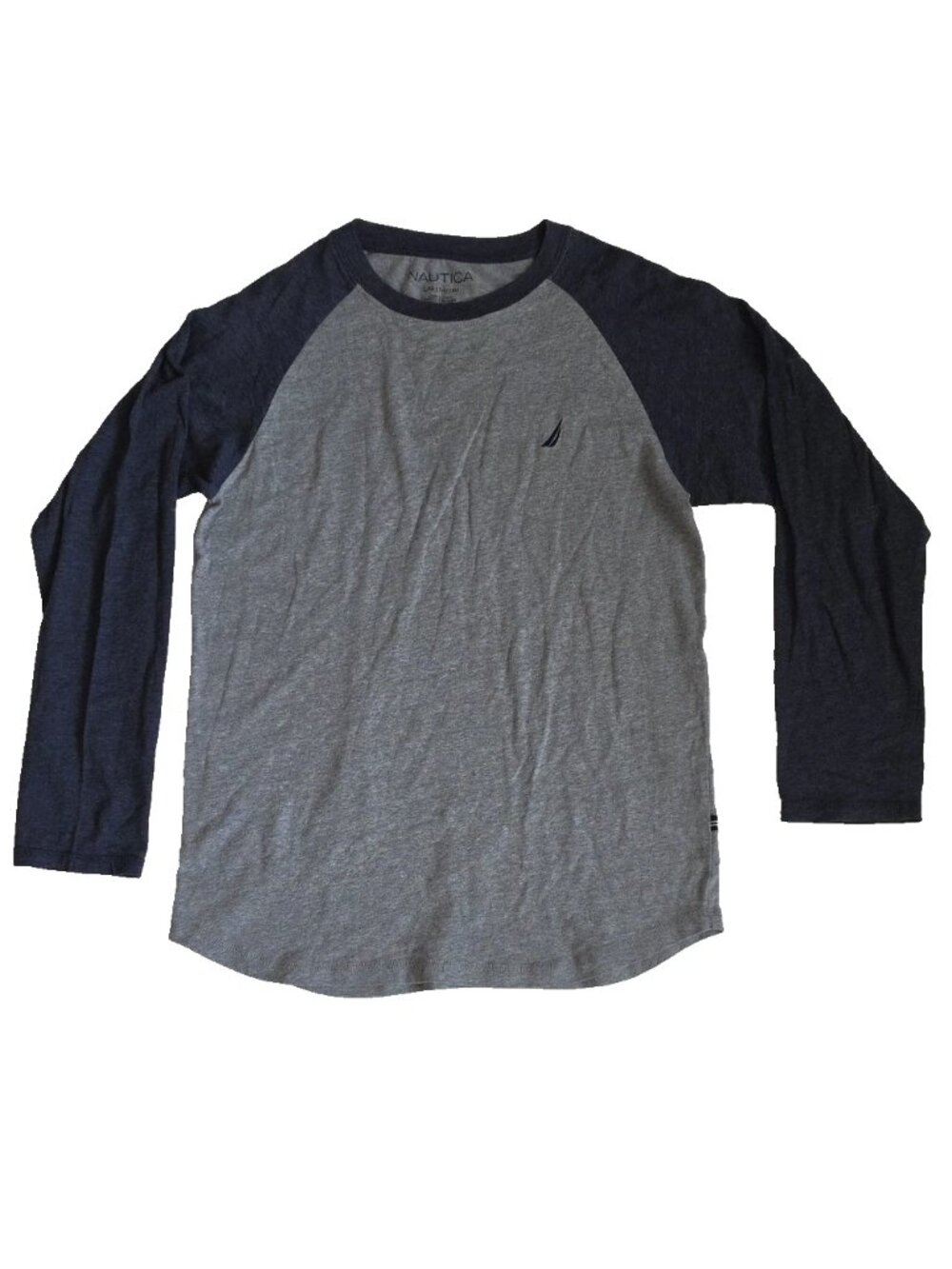 Nautica Boy's Gray Body with Navy Raglan Long Sleeve Tee